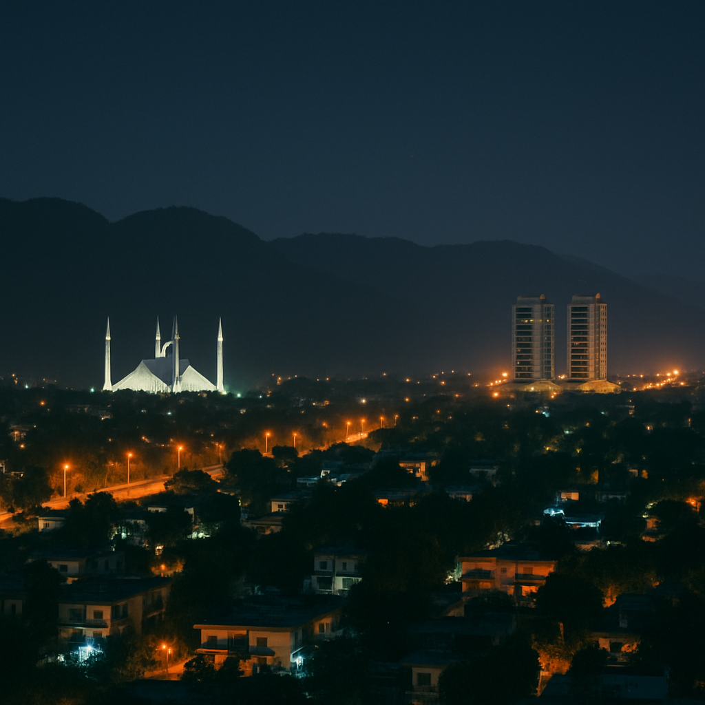 View of Islamabad cityscape at night